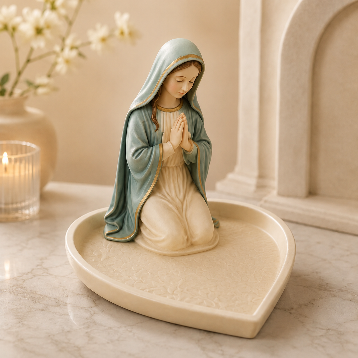 ✝️ HOT SALE 50% OFF - Graceful Faith Virgin Mary Ceramic Rosary Holder Keepsake Tray